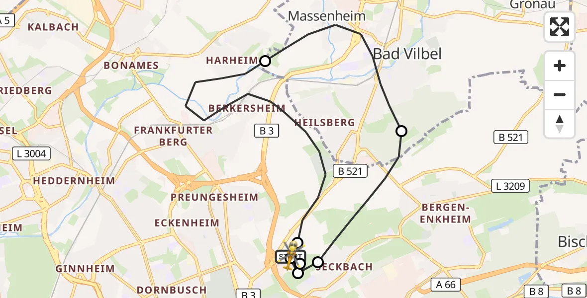 Flugroute Rettungshubschrauber Frankfurt am Main Accident Hospital Roof Helipad (CHX2) - Frankfurt am Main Accident Hospital Roof Helipad (CHX2), 14 Oktober 2026, 12:29