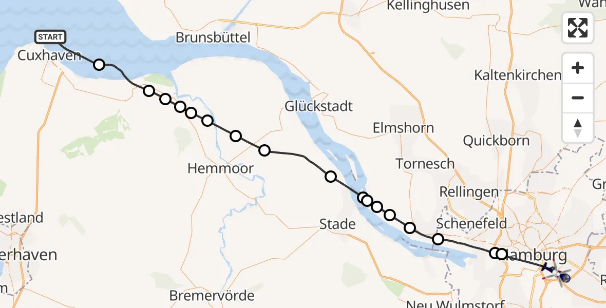 Flugroute Polizeihubschrauber Cuxhaven - Hamburg, 14 Oktober 2026, 12:32
