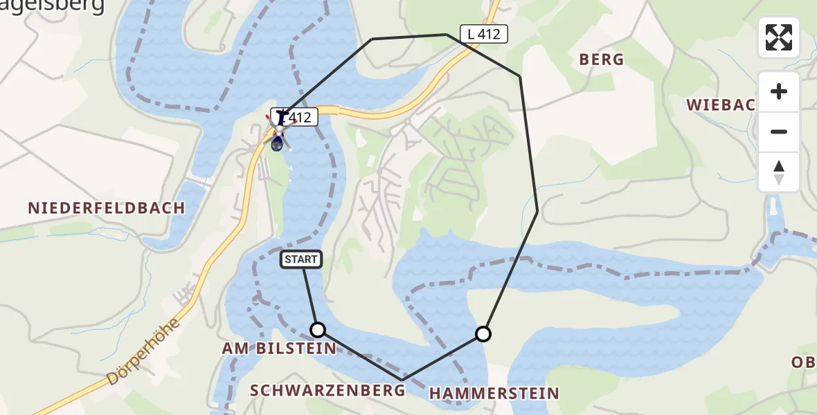 Flugroute Polizeihubschrauber Radevormwald - Remscheid, 14 Oktober 2026, 12:32