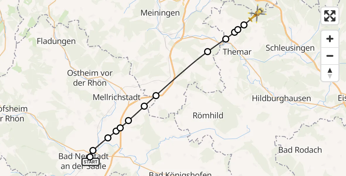 Flugroute Rettungshubschrauber Bad Neustadt an der Saale Hospital - Suhl, 14 Oktober 2026, 12:37