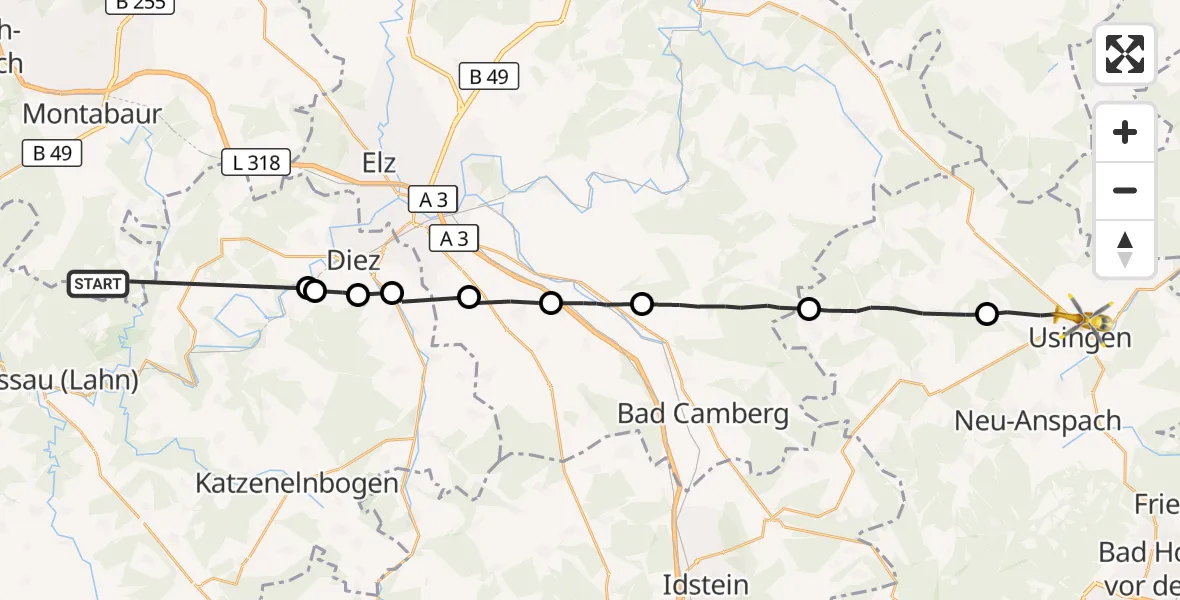 Flugroute Ambulanzhubschrauber Hübingen - Usingen, 14 Oktober 2026, 12:39