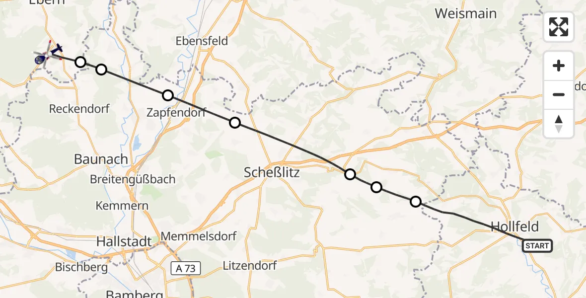 Flugroute Polizeihubschrauber Hollfeld - Rentweinsdorf, 14 Oktober 2026, 12:47