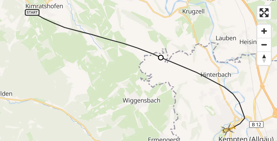 Flugroute Rettungshubschrauber Altusried - Kempten (Allgäu), 14 Oktober 2026, 12:49