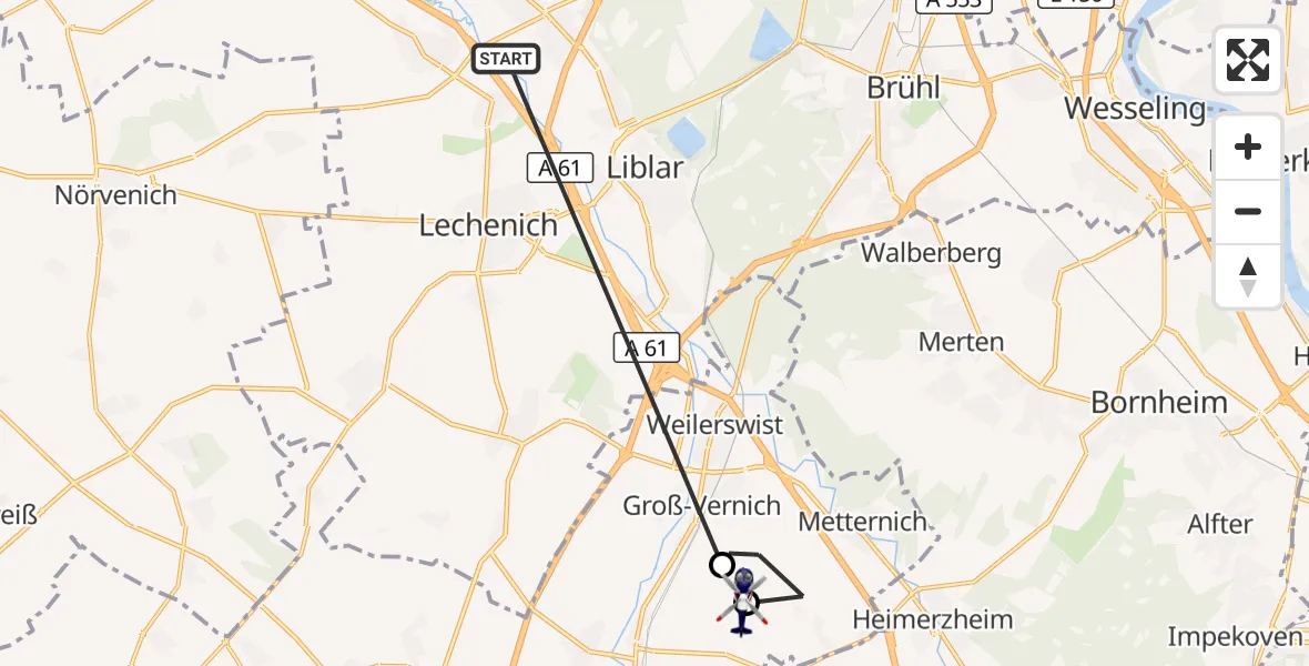 Flugroute Polizeihubschrauber Erftstadt - Weilerswist UL, 14 Oktober 2026, 12:53