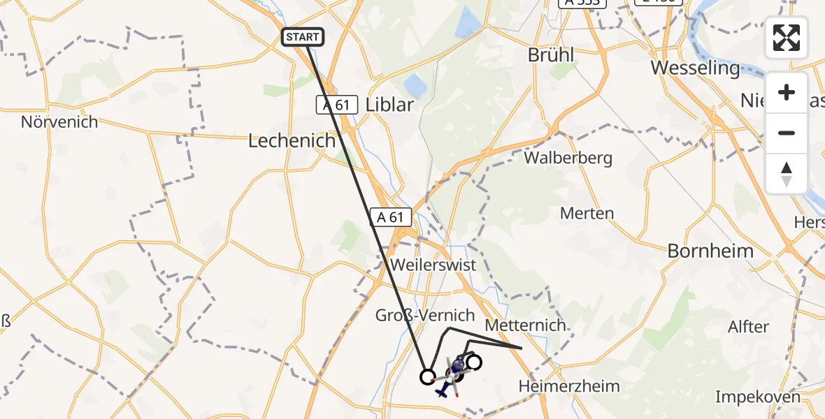 Flugroute Polizeihubschrauber Erftstadt - Weilerswist UL, 14 Oktober 2026, 12:56