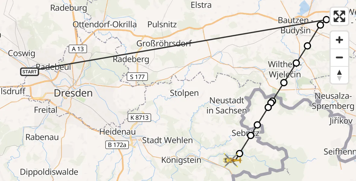 Flugroute Rettungshubschrauber Dresden - Bad Schandau, 14 Oktober 2026, 12:58