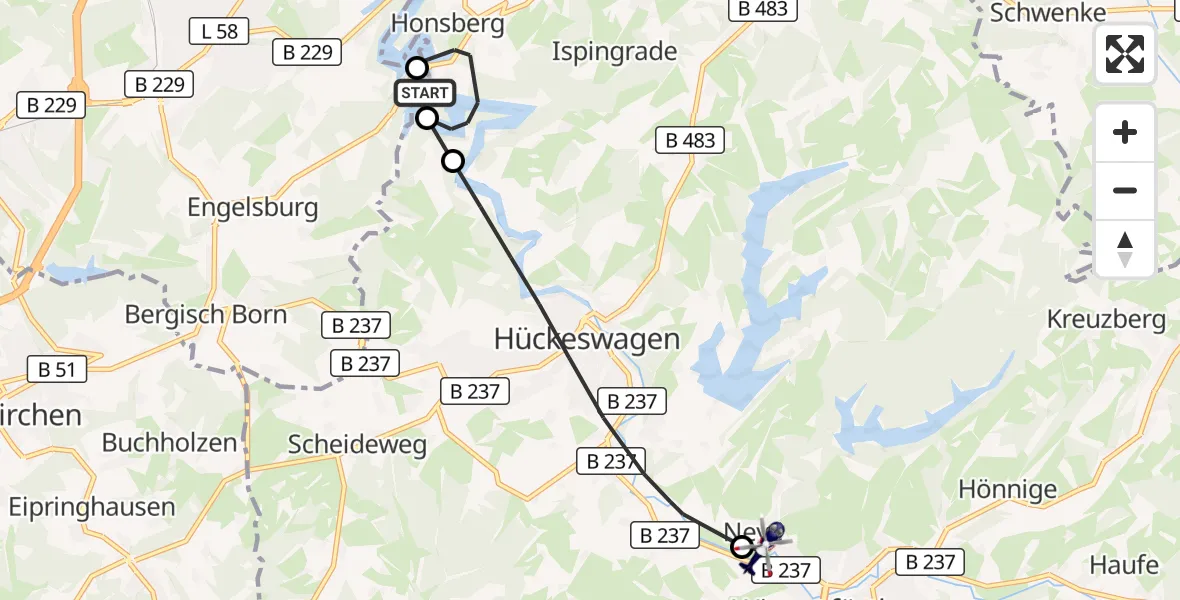 Flugroute Polizeihubschrauber Radevormwald - Wipperfürth-Neye Flugplatz, 14 Oktober 2026, 13:01