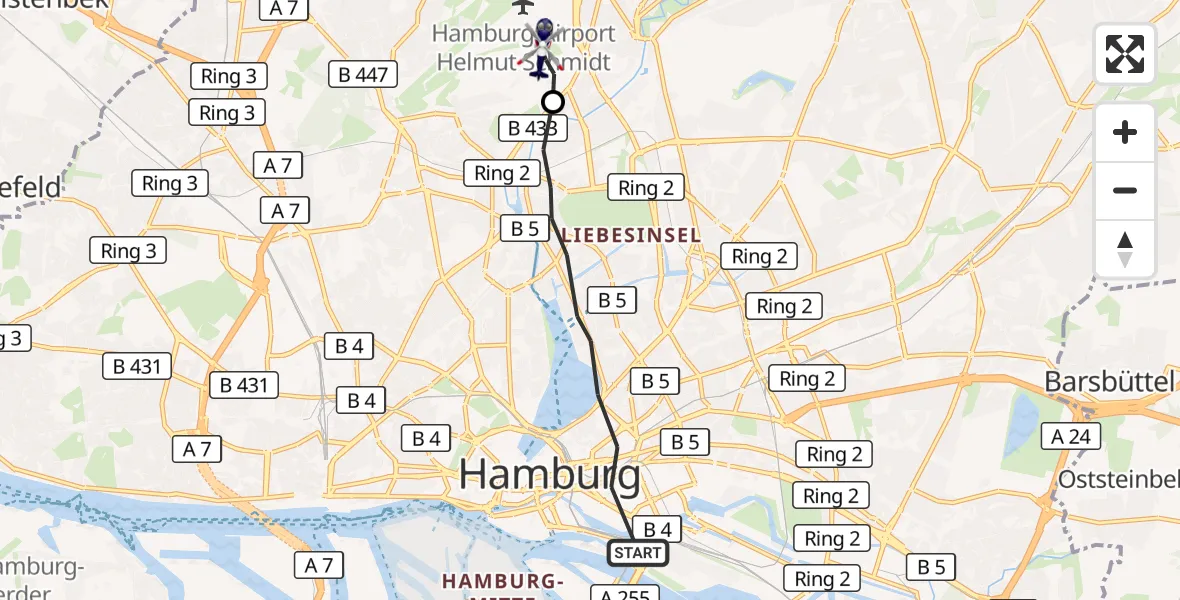 Flugroute Polizeihubschrauber Hamburg - Hamburg Helmut Schmidt Flughafen, 14 Oktober 2026, 13:01