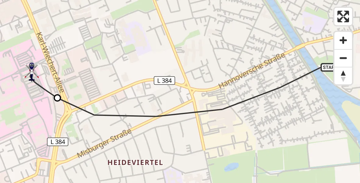 Flugroute Polizeihubschrauber Hannover - Hannover Luftrettung Hubschrauberlandeplatz (Christoph 4), 14 Oktober 2026, 13:02