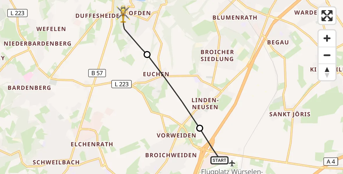 Flugroute Rettungshubschrauber Aachen-Merzbrück Flughafen - Alsdorf, 14 Oktober 2026, 13:03