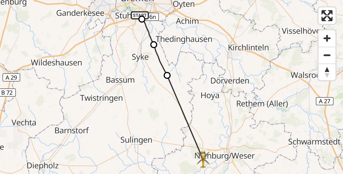 Flugroute Rettungshubschrauber Bremen - Binnen, 14 Oktober 2026, 13:06