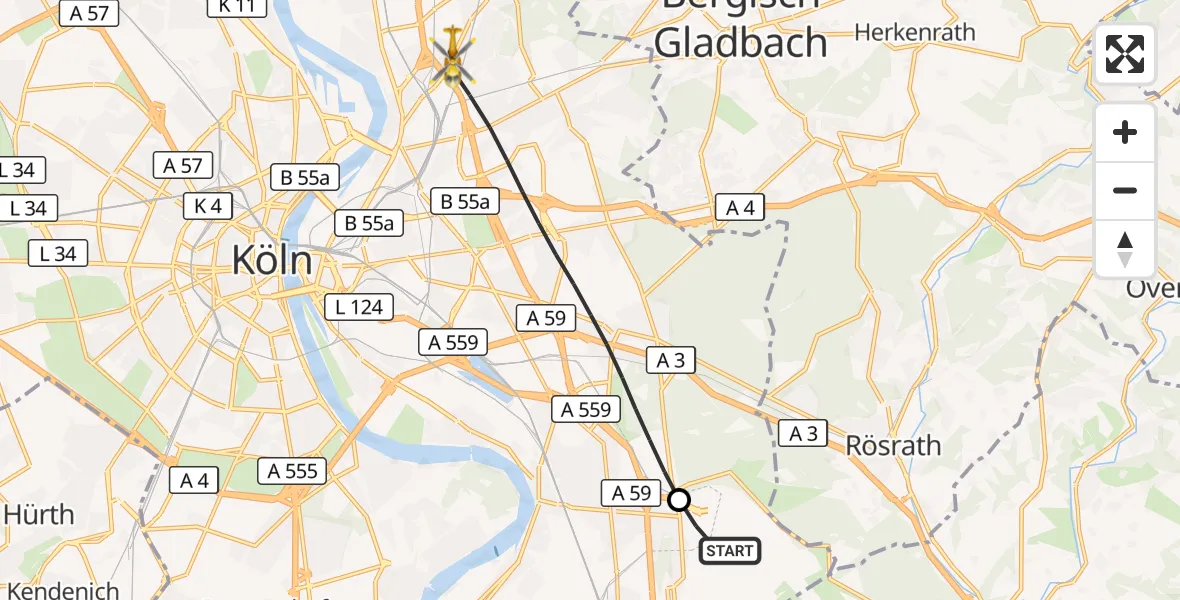 Flugroute Rettungshubschrauber Köln Bonn Flughafen - Köln, 14 Oktober 2026, 13:10