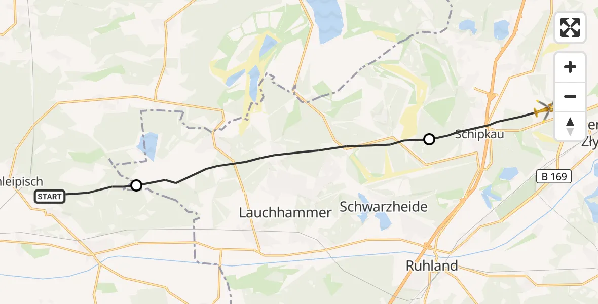 Flugroute Rettungshubschrauber Plessa - Schipkau, 14 Oktober 2026, 13:14