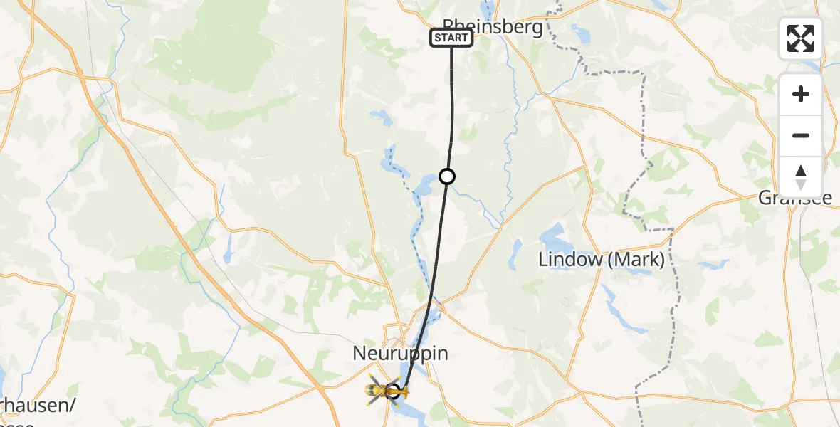 Flugroute Rettungshubschrauber Rheinsberg - Rupin Hospital, 14 Oktober 2026, 13:18