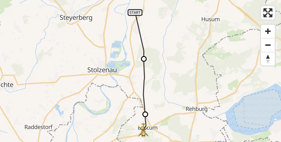 Flugroute Rettungshubschrauber Landesbergen - Rehburg-Loccum, 14 Oktober 2026, 13:20