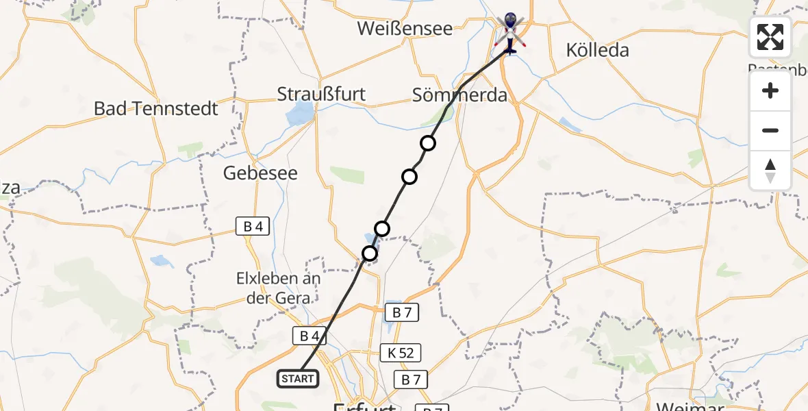 Flugroute Polizeihubschrauber Erfurt - Sömmerda, 14 Oktober 2026, 13:20