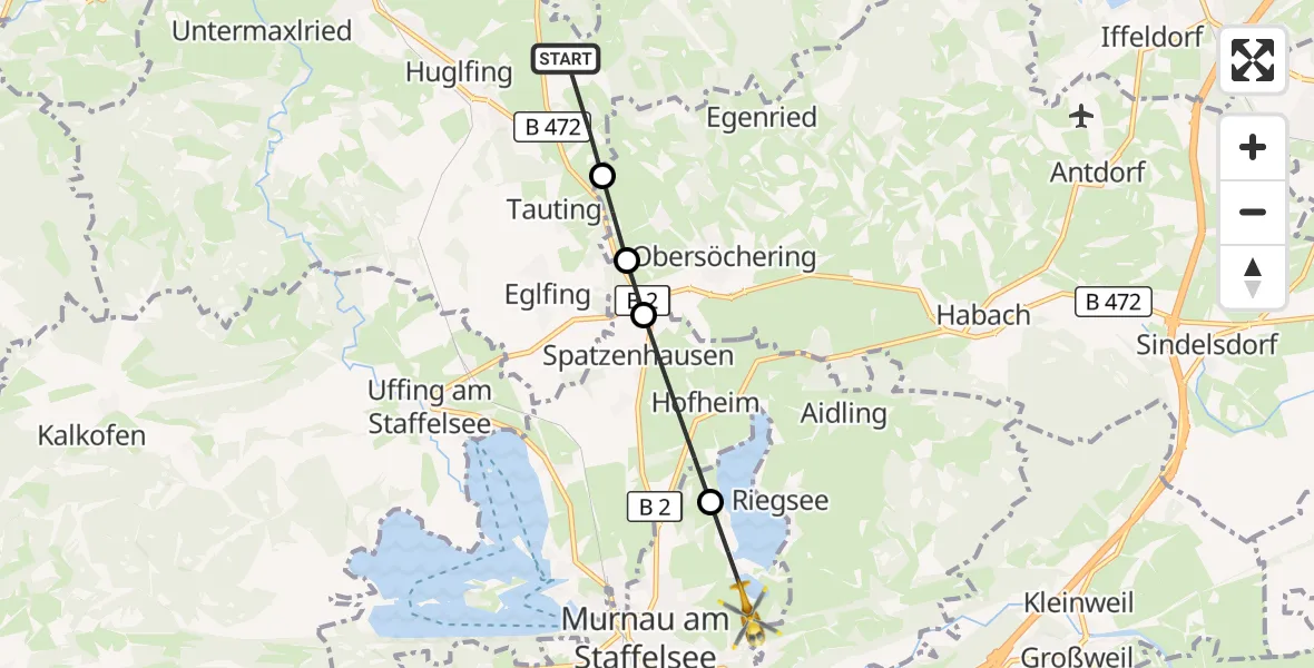 Flugroute Rettungshubschrauber Huglfing - Murnau a.Staffelsee, 14 Oktober 2026, 13:23