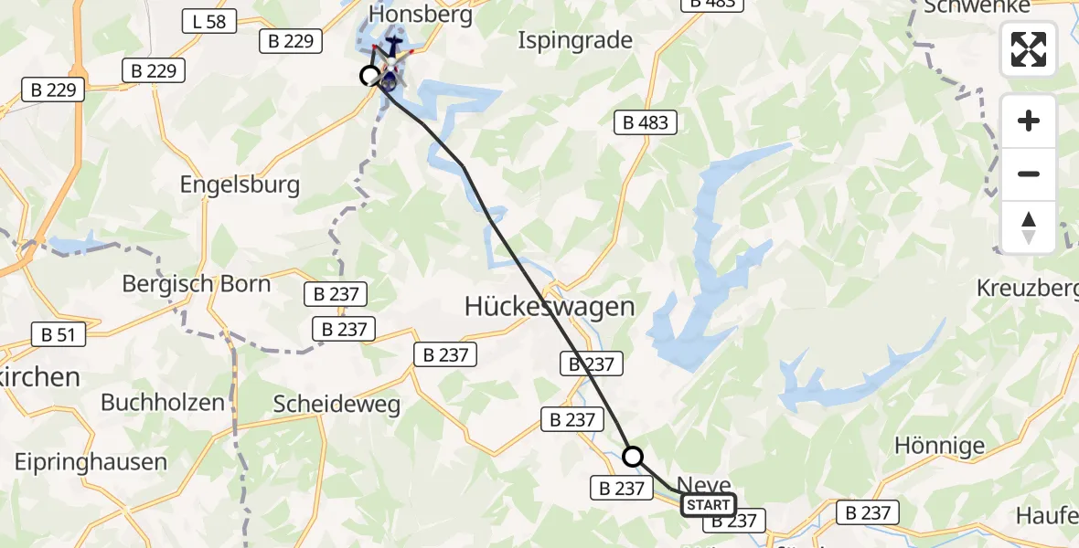 Flugroute Polizeihubschrauber Wipperfürth-Neye Flugplatz - Remscheid, 14 Oktober 2026, 13:23
