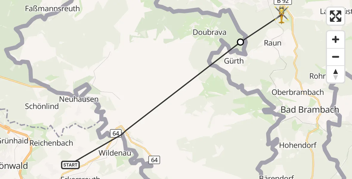 Flugroute Rettungshubschrauber Selb - Bad Brambach, 14 Oktober 2026, 13:27