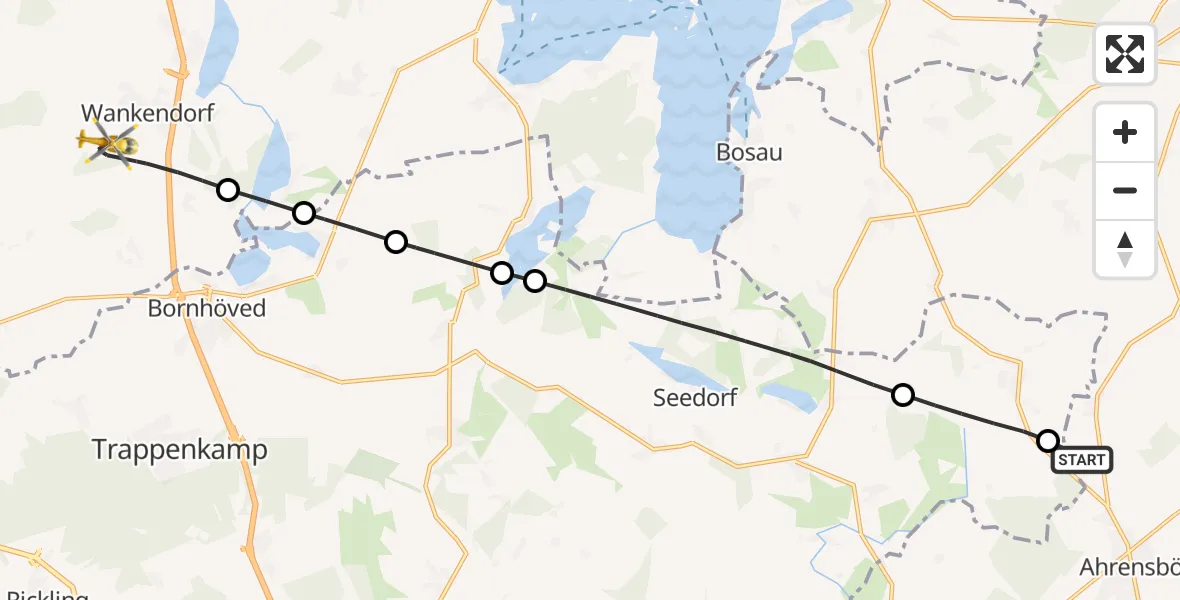 Flugroute Rettungshubschrauber Ahrensbök - Ruhwinkel, 14 Oktober 2026, 13:28