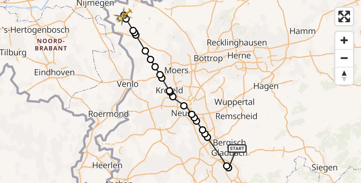 Flugroute Ambulanzhubschrauber Bergisch Gladbach - Sankt Antonius Hospital, 14 Oktober 2026, 13:34