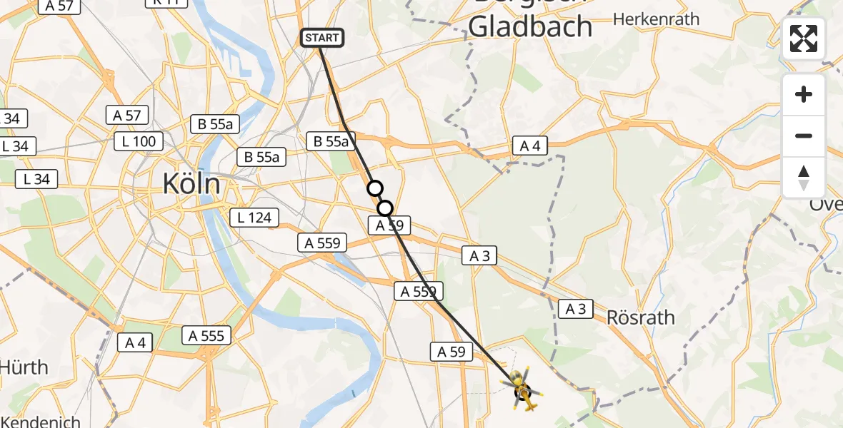 Flugroute Rettungshubschrauber Köln - Köln Bonn Flughafen, 14 Oktober 2026, 13:36