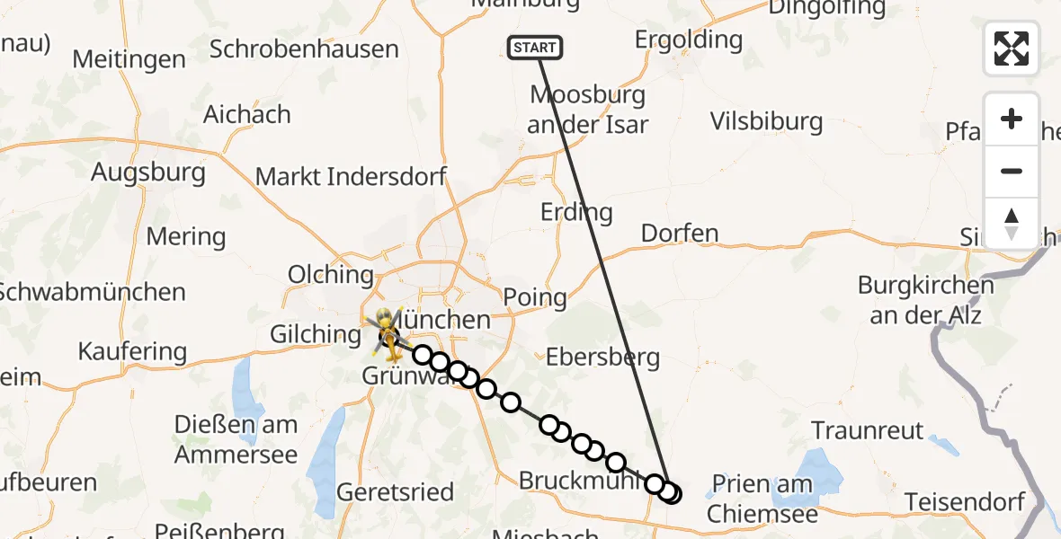 Flugroute Rettungshubschrauber Rudelzhausen - DRF Air Rescue München Hubschrauberlandeplatz, 14 Oktober 2026, 13:36