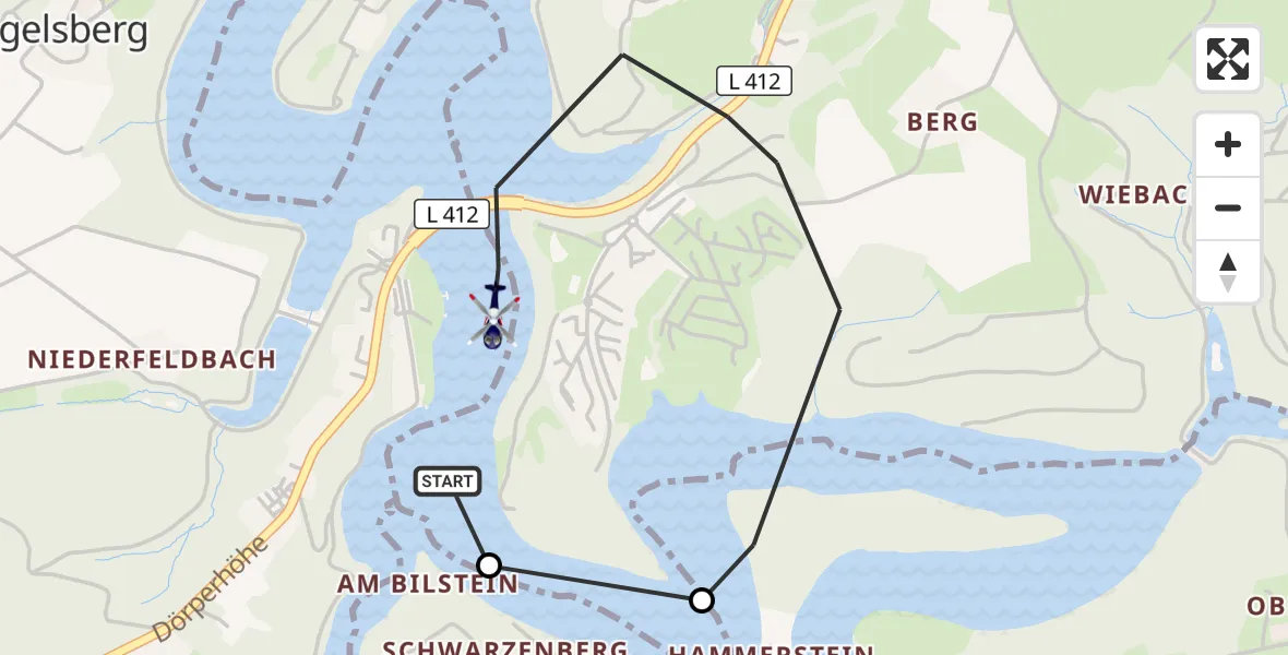 Flugroute Polizeihubschrauber Radevormwald - Remscheid, 14 Oktober 2026, 13:47
