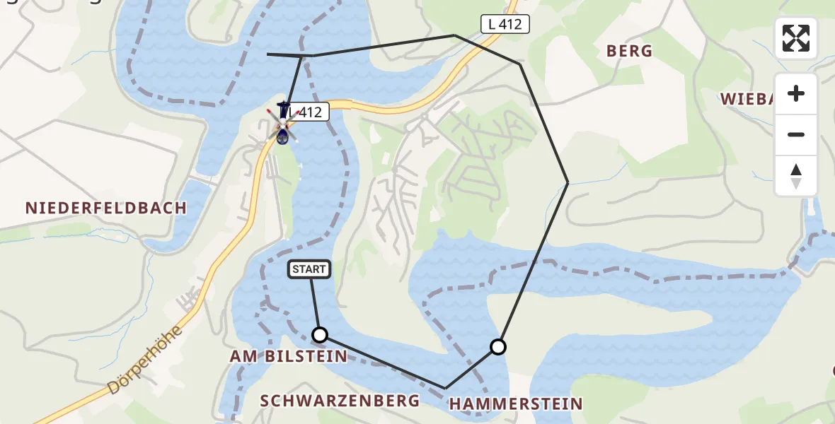 Flugroute Polizeihubschrauber Radevormwald - Remscheid, 14 Oktober 2026, 13:51