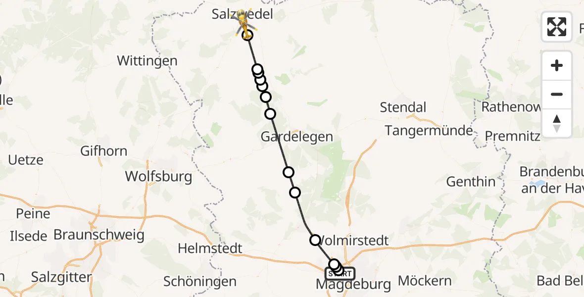 Flugroute Rettungshubschrauber Magdeburg Hospital - Salzwedel, 14 Oktober 2026, 13:52