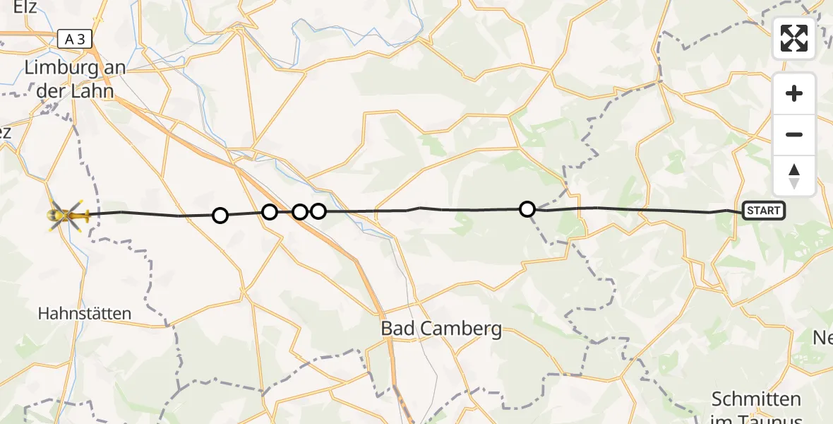 Flugroute Ambulanzhubschrauber Weilrod - Niederneisen, 14 Oktober 2026, 14:02