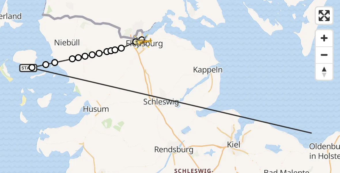 Flugroute Ambulanzhubschrauber Nieblum - Flensburg, 14 Oktober 2026, 14:04