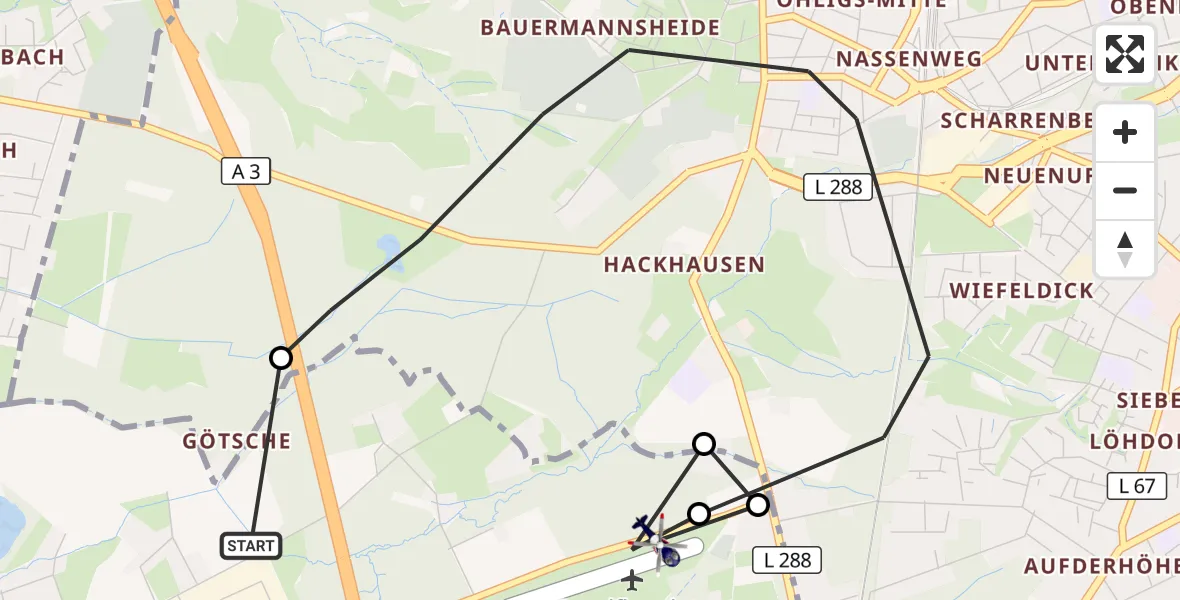 Flugroute Polizeihubschrauber Langenfeld (Rhld.) - Langenfeld-Wiescheid Flugplatz, 14 Oktober 2026, 14:12