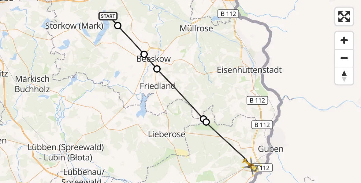 Flugroute Rettungshubschrauber Bad Saarow - Schenkendöbern, 14 Oktober 2026, 14:16