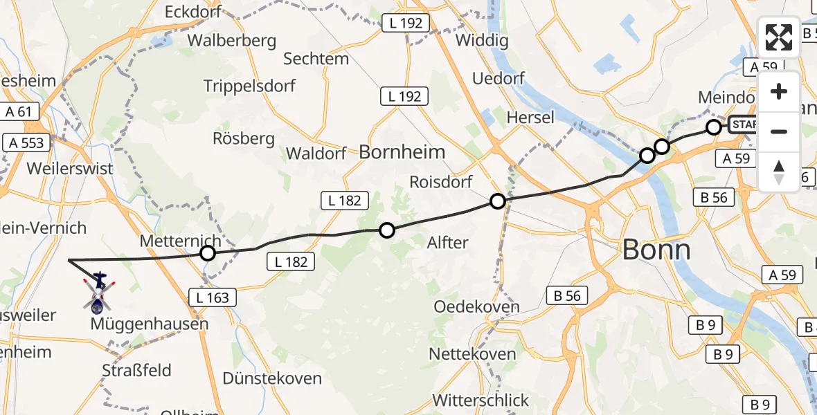 Flugroute Polizeihubschrauber Sankt Augustin - Weilerswist UL, 14 Oktober 2026, 14:18