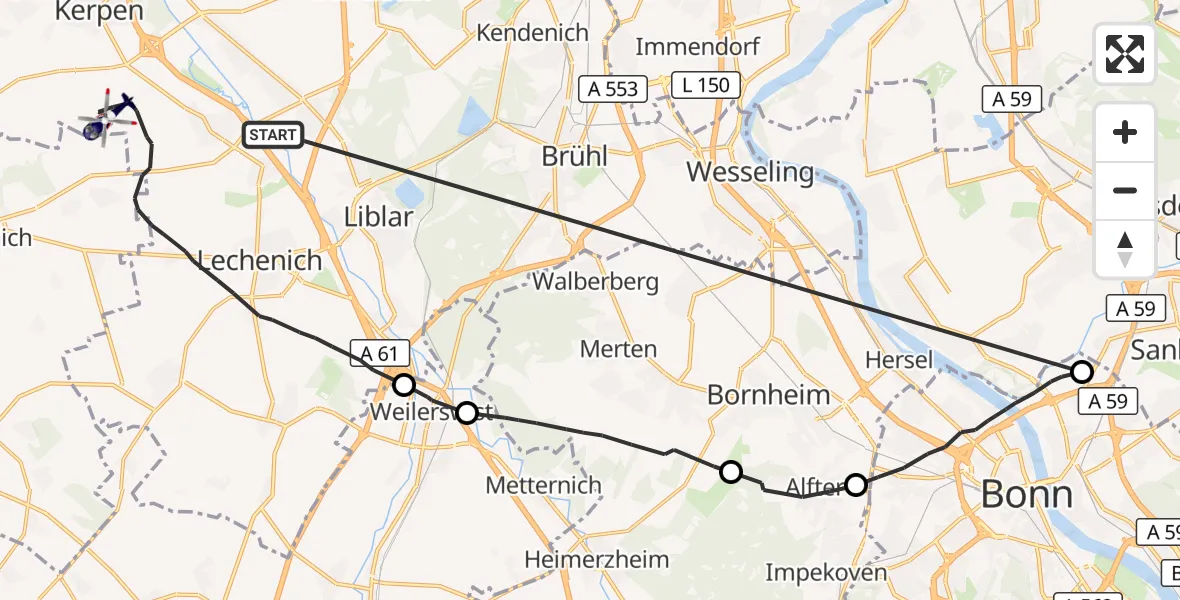 Flugroute Polizeihubschrauber Erftstadt - Erftstadt, 14 Oktober 2026, 14:26