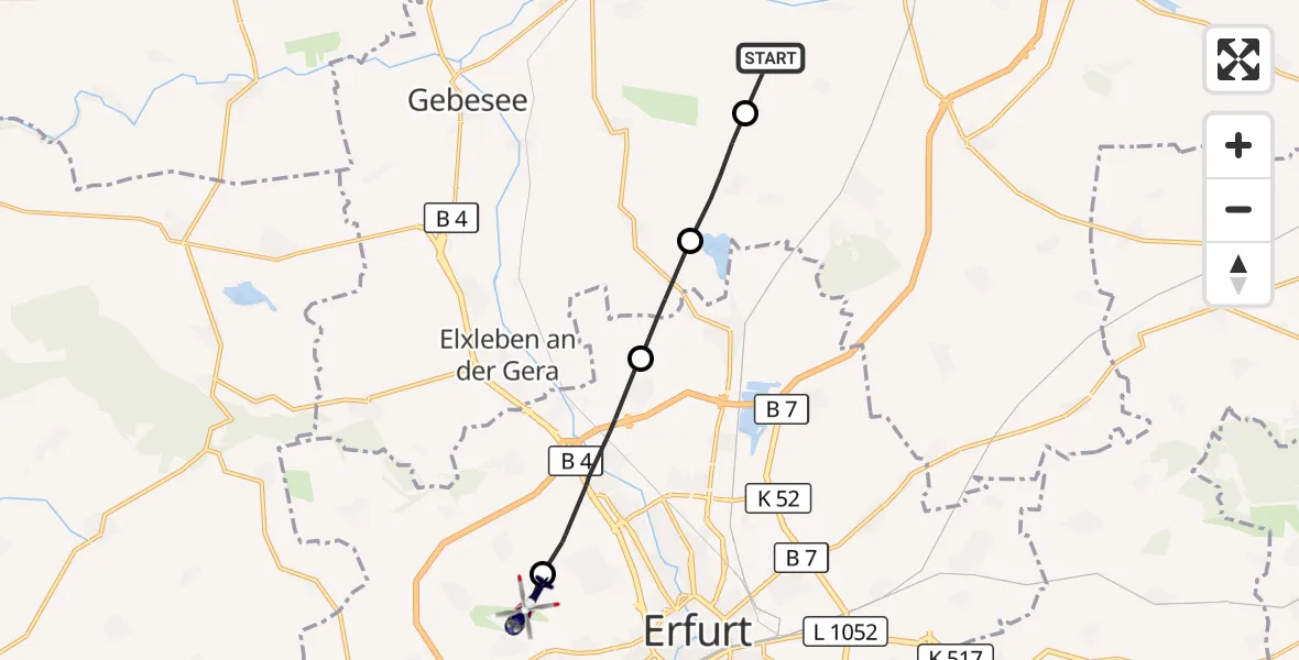 Flugroute Polizeihubschrauber Werningshausen - Erfurt-Weimar Flughafen, 14 Oktober 2026, 14:26