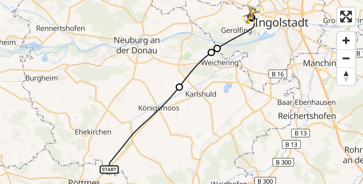 Flugroute Rettungshubschrauber Königsmoos - Ingolstadt Hospital, 14 Oktober 2026, 14:28