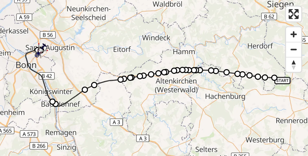 Flugroute Polizeihubschrauber Emmerzhausen - Sankt Augustin, 14 Oktober 2026, 14:30