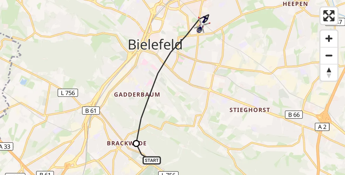 Flugroute Polizeihubschrauber Luftrettungszentrum Bielefeld - Bielefeld, 14 Oktober 2026, 14:29