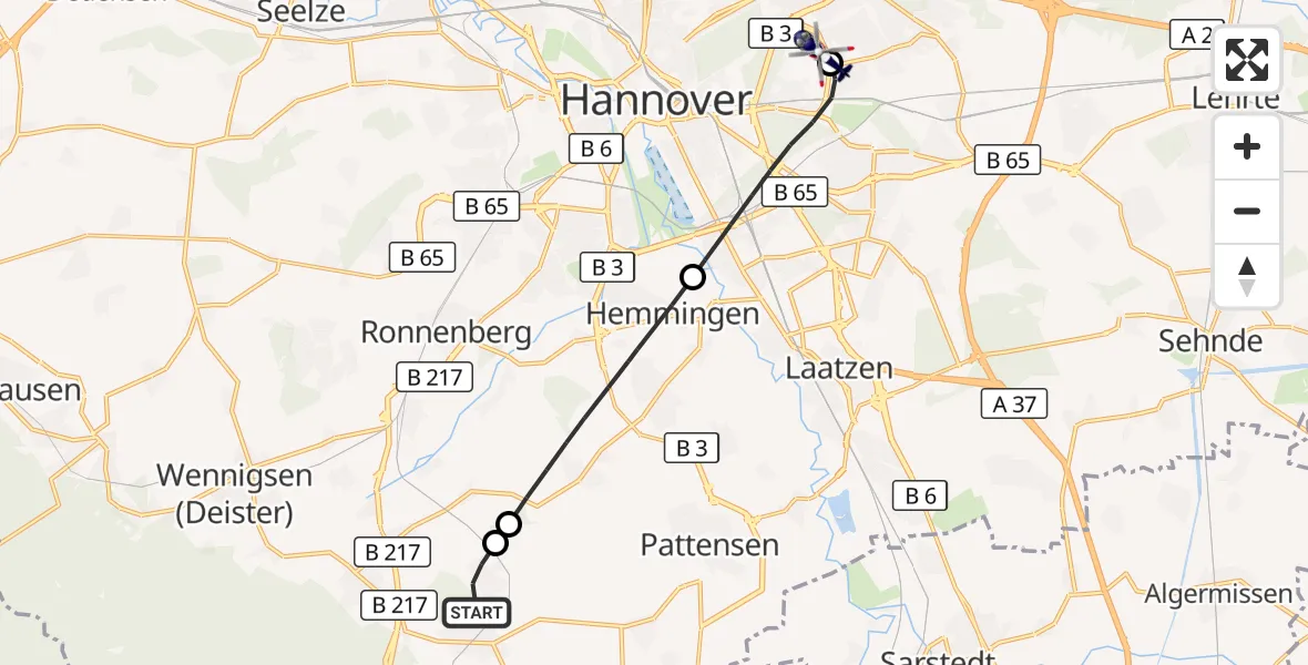 Flugroute Polizeihubschrauber Springe - Hannover Luftrettung Hubschrauberlandeplatz (Christoph 4), 14 Oktober 2026, 14:30