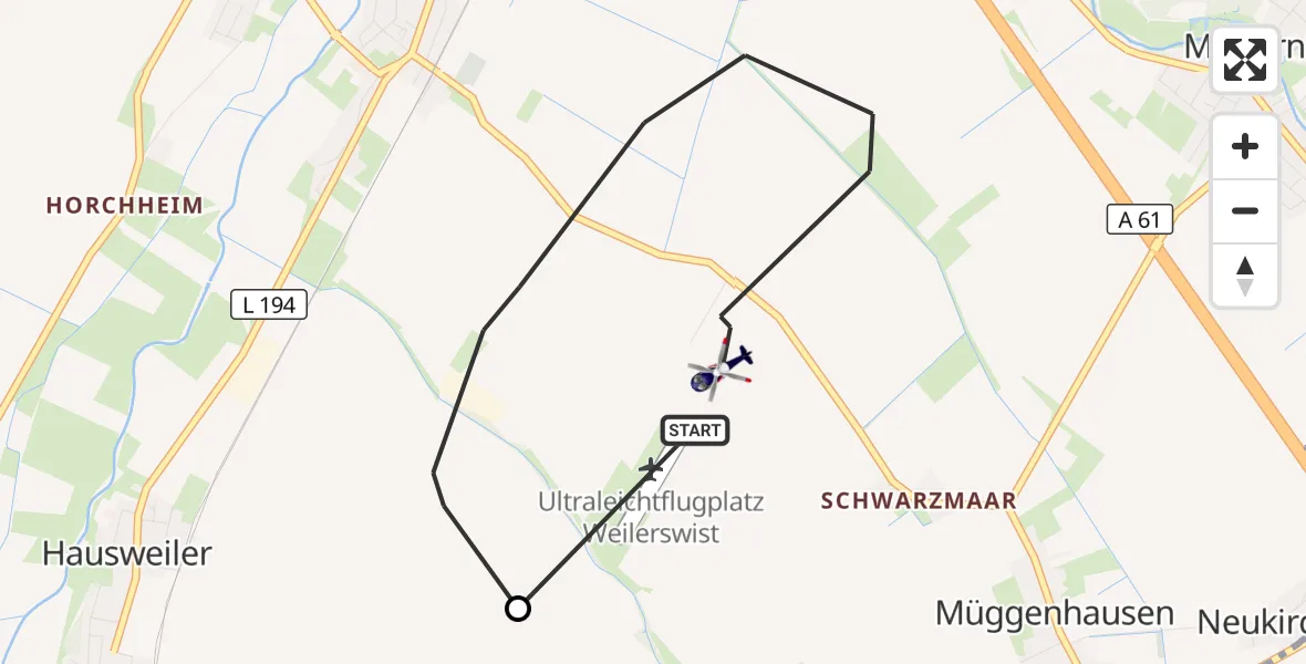 Flugroute Polizeihubschrauber Weilerswist UL - Weilerswist, 14 Oktober 2026, 14:33