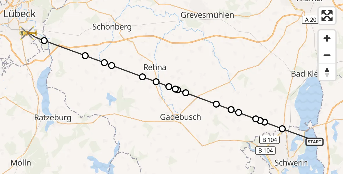 Flugroute Rettungshubschrauber Schwerin - Lübeck, 14 Oktober 2026, 14:36