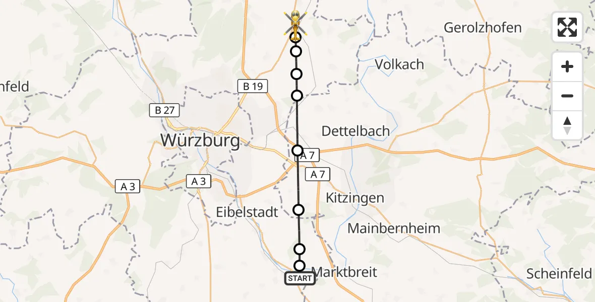 Flugroute Rettungshubschrauber Ochsenfurt - Bergtheim, 14 Oktober 2026, 14:37