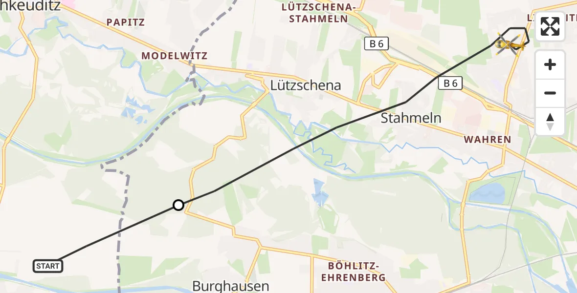 Flugroute Rettungshubschrauber Schkeuditz - Leipzig, 14 Oktober 2026, 14:40