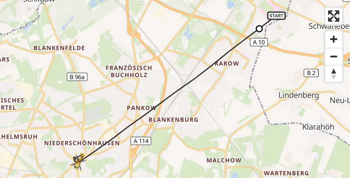 Flugroute Rettungshubschrauber Helios Clinic Berlin-Buch - Berlin, 14 Oktober 2026, 14:41