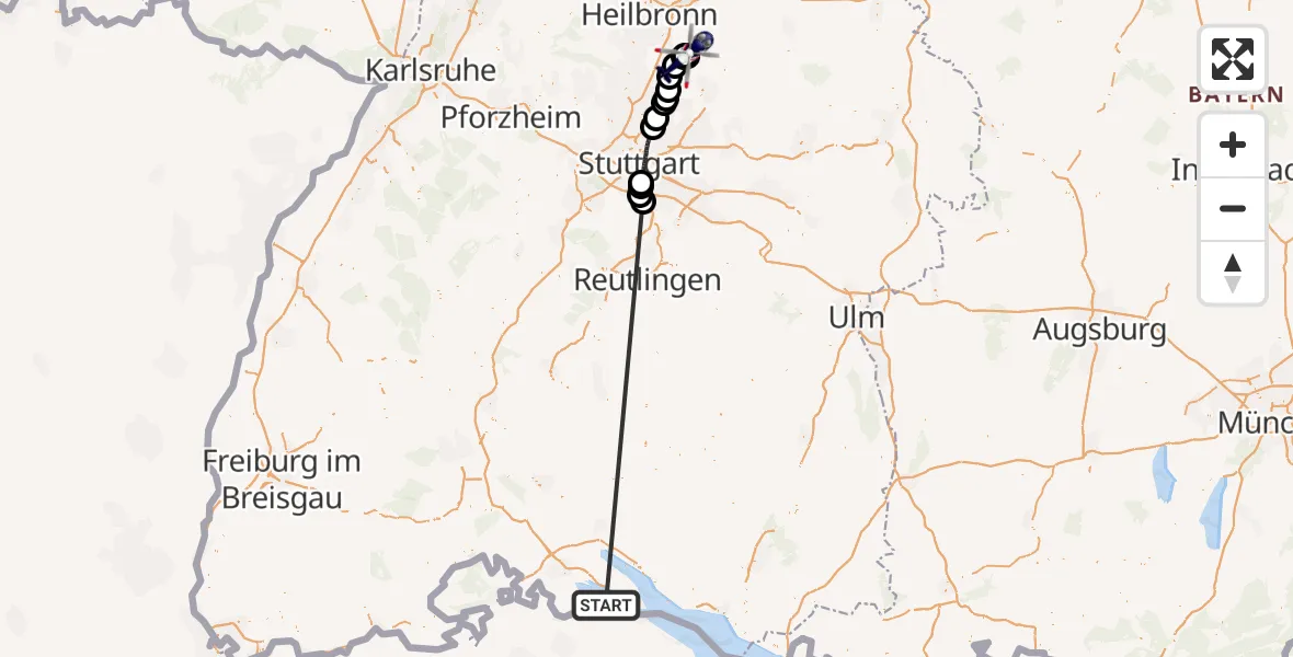 Flugroute Polizeihubschrauber Reichenau - Oberstenfeld, 14 Oktober 2026, 14:46