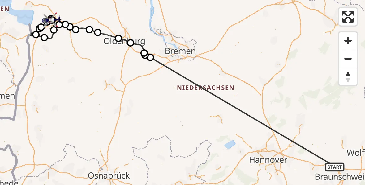 Flugroute Polizeihubschrauber Schwülper - Flugplatz Leer-Papenburg, 14 Oktober 2026, 14:47