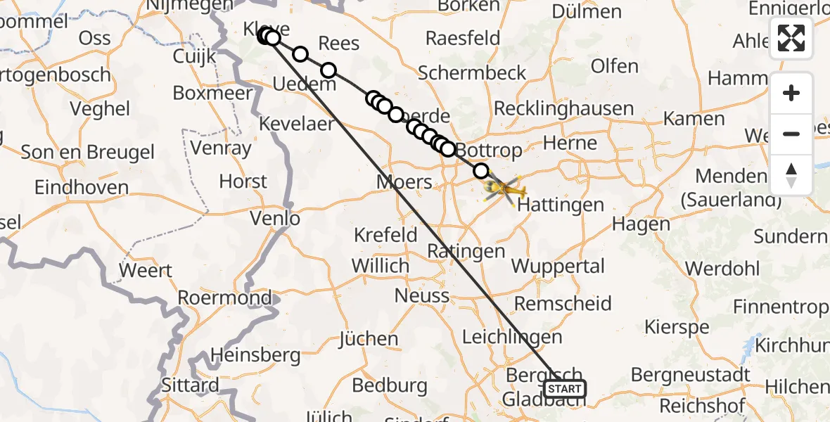 Flugroute Ambulanzhubschrauber Bergisch Gladbach - Essen, 14 Oktober 2026, 14:49