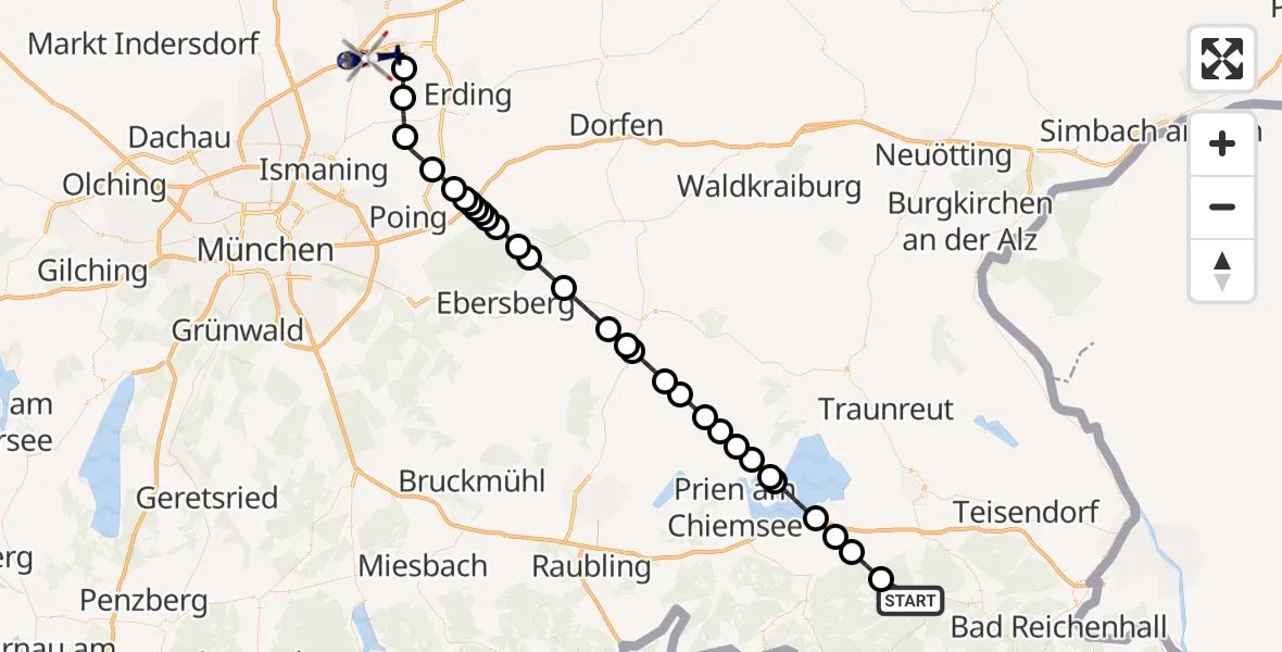 Flugroute Polizeihubschrauber Ruhpolding - München Flughafen, 14 Oktober 2026, 14:56